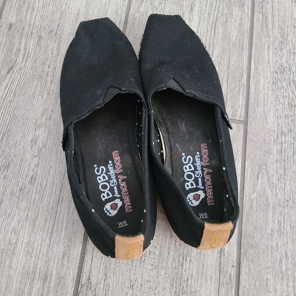 BOBS from Skechers Women's Black Canvas Espadrille Slip On Shoes Size 6